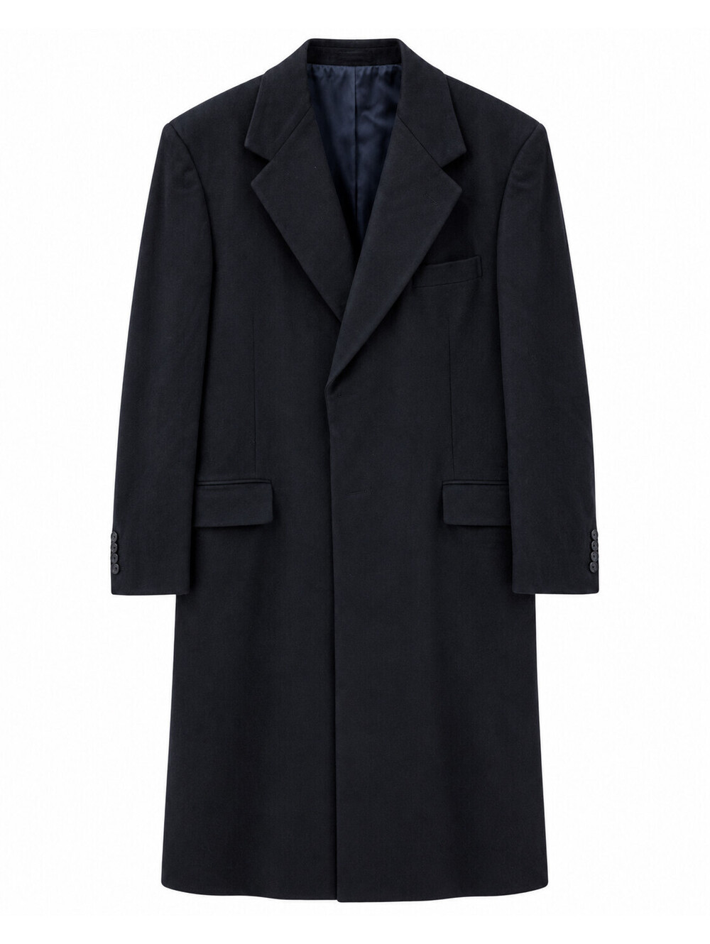 Vintage Mens Black 100% Pure Wool Overcoat Topcoat Loro Piana Fabric 2XL